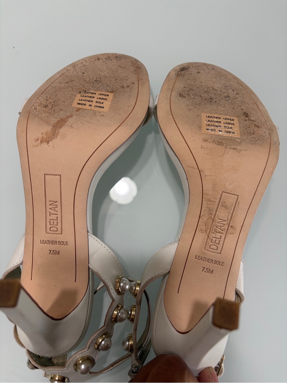 DeltanPearl-Trim Ankle Strap Heels in Cream - Picture 7 of 8